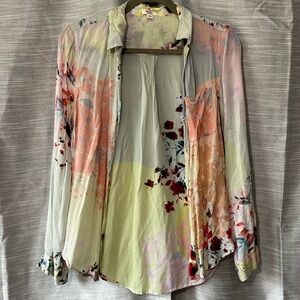 Dylan Floral Print Button Down Shirt Long Sleeve Lightweight Extra Small